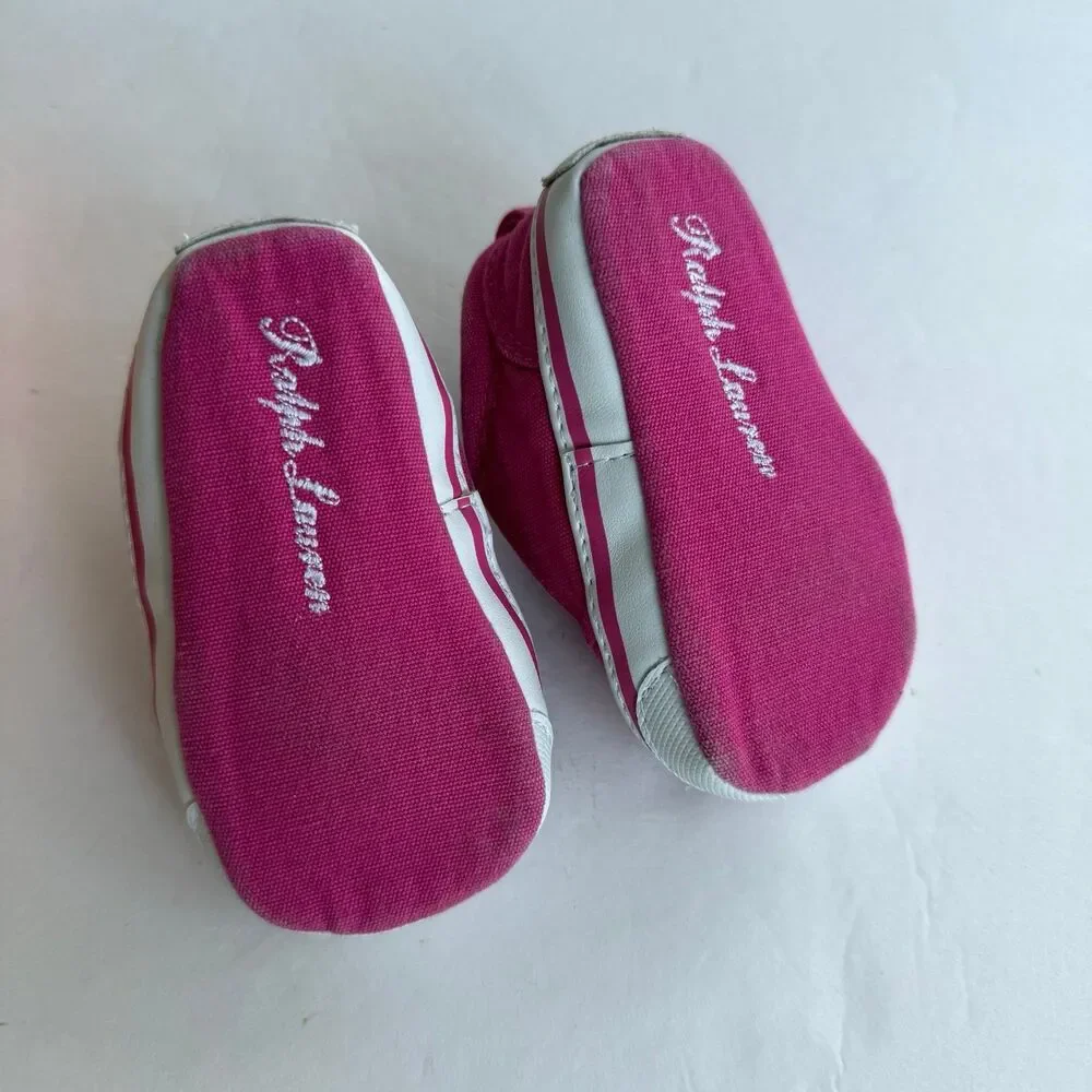 Polo Ralph Lauren Baby Girl Shoes Sz 3 Fuchsia Pink Crib Slip On Fabric Pony